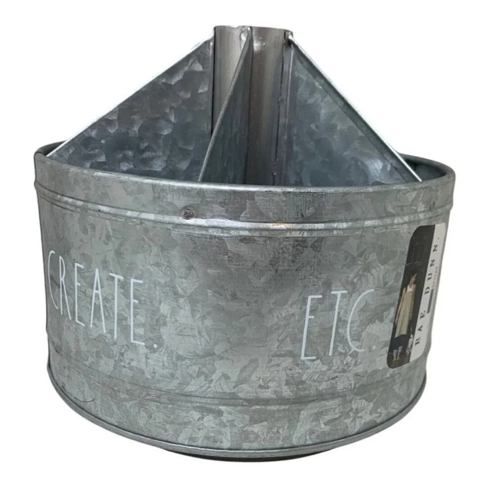 RAE DUNN Galvanized Metal Rotating Organizer With 6 Compartments For Home/Office